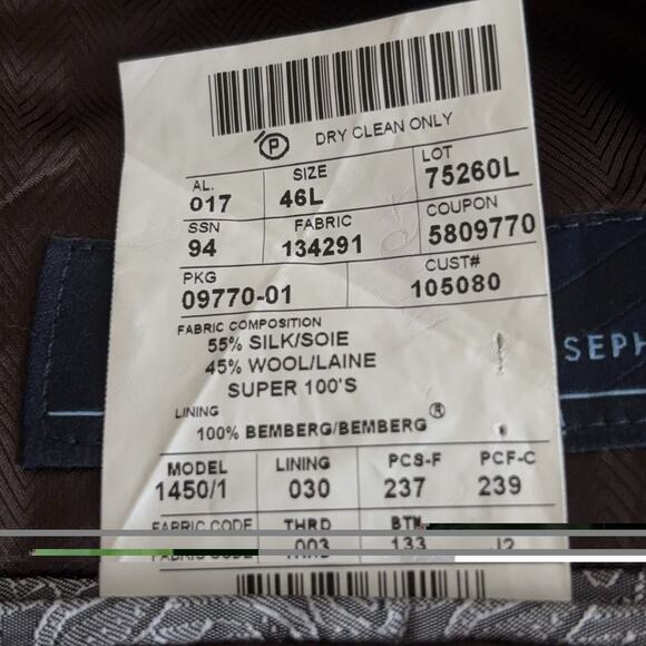 Joseph Abboud Silk Wool Blazer Men's Size 46L Black Check Jacket Sport Coat - Picture 8 of 8